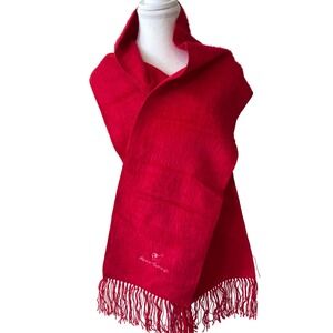 Alpaca Camargo Red Scarf‎ Fringe Peruvian Embroidered Peru Luxury Cozy Warm
